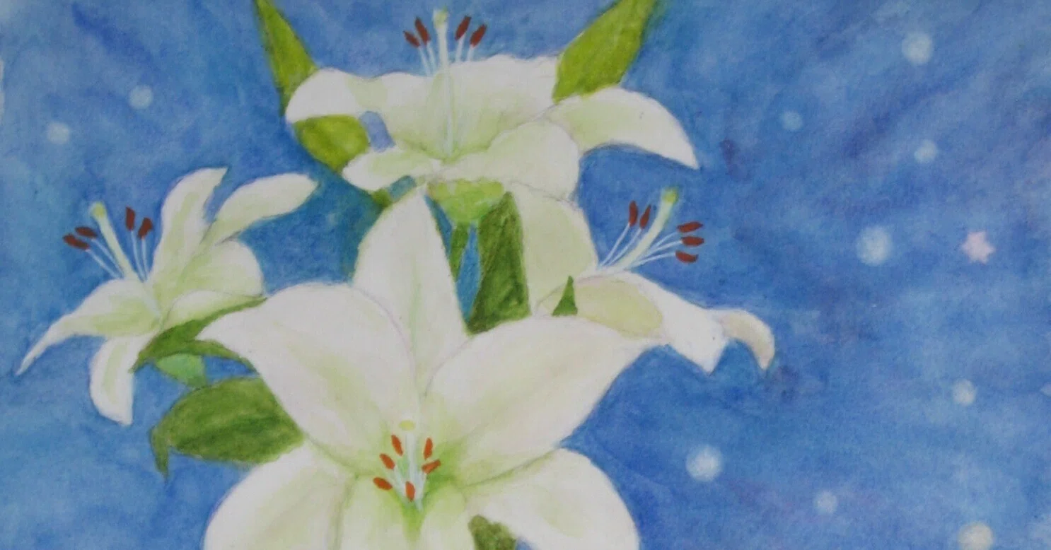 百合の花 水彩画 アート作品 大きめ 夏のオリエンタル 【正規 百合の花 水彩画 アート作品 大きめ 夏のオリエンタル 【正規