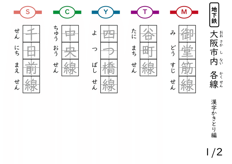 大阪市の地下鉄路線名 駅名 漢字練習ドリル 1 全路線名 なちゅ Note 大阪市の地下鉄路線名 駅名 漢字練習ドリル 1 全路線名 なちゅ Note