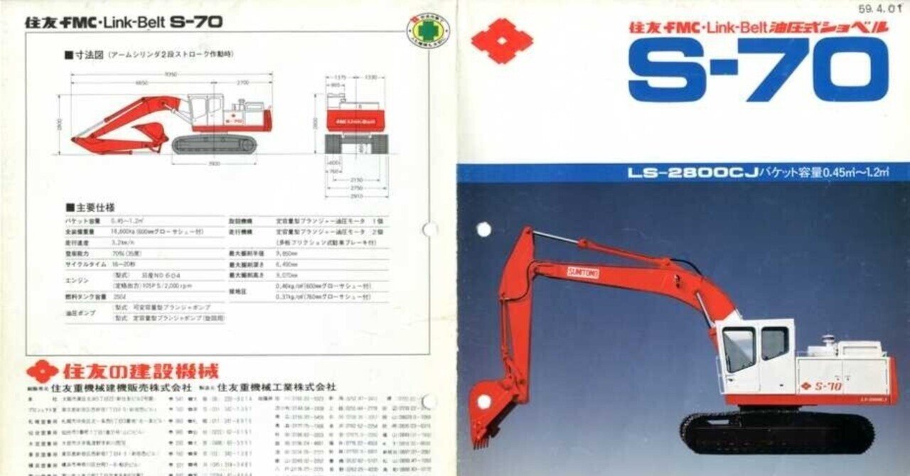 住友重機械工業 住友FMC Link-Belt 油圧式ショベルS-70 LS-2800CJ