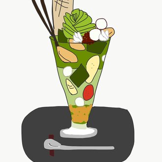 花束を抱える女の子 抹茶パフェ Note