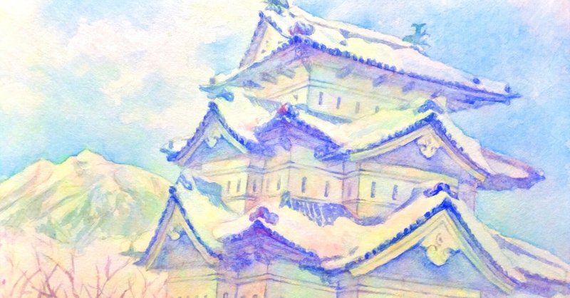 冬の弘前城と岩木山