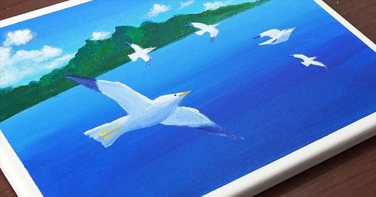 アクリル絵の具で「カモメの風景」を描いてみた｜junya_art