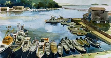 1202 水彩画原画　天王洲　東京運河　東京湾　船 運河沿いぶらぶら -東京・天王洲アイル-／海辺の水彩画｜海の音 - umi
