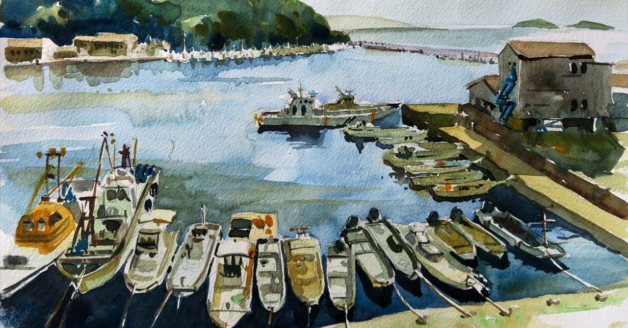 宿場町「室津」の小さなドック／海辺の水彩画｜海の音 - umi no oto
