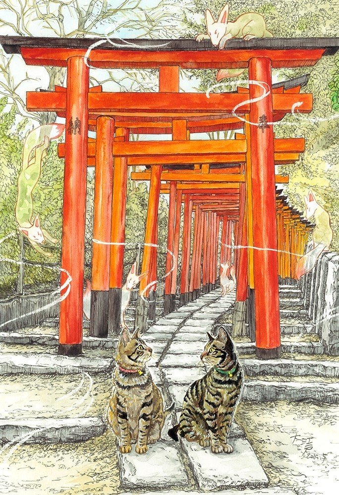 千本鳥居と猫たち 文京区 根津神社 大江戸 Note