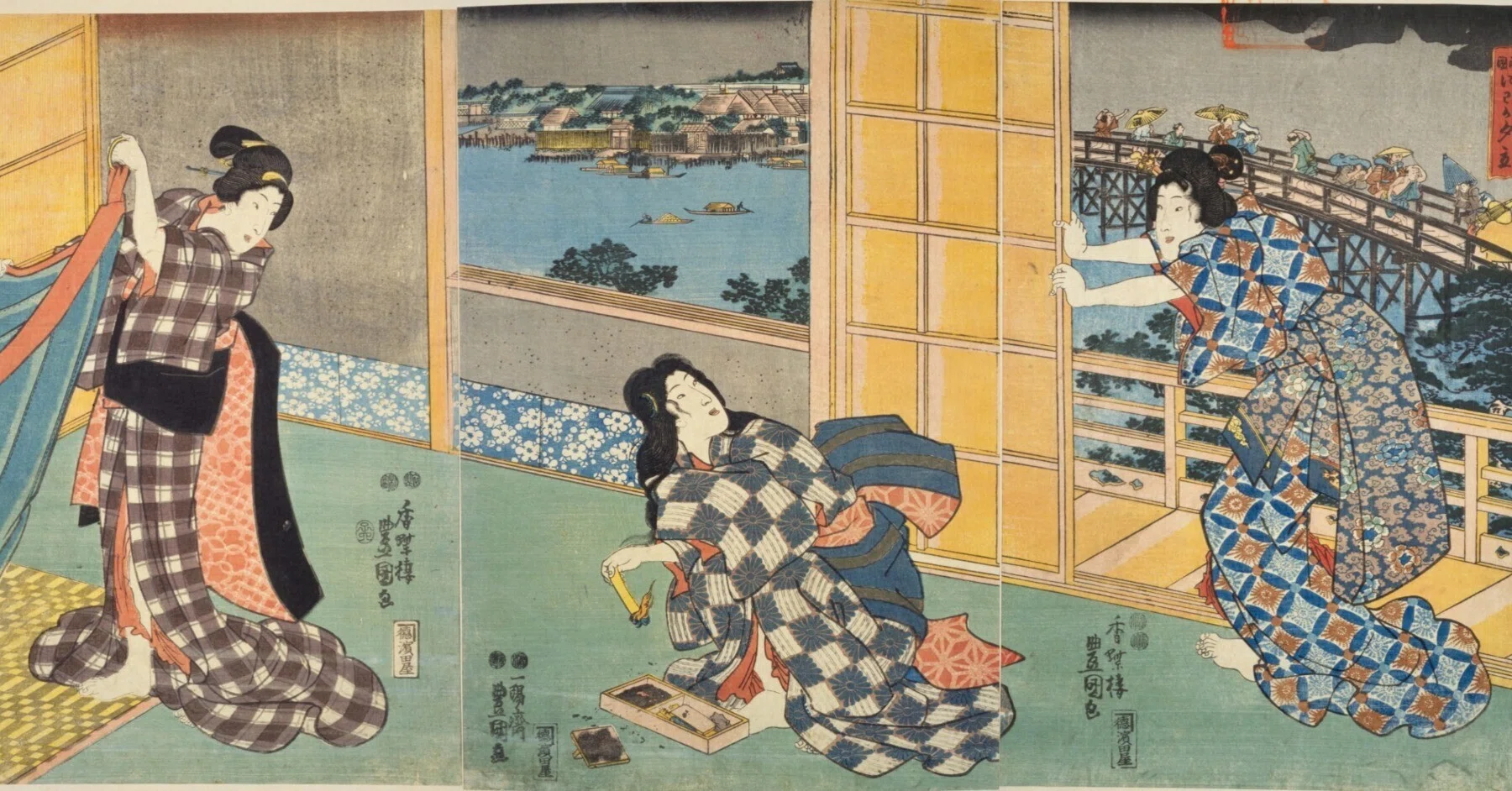 美人画】両国にわか夕立｜mominaina
