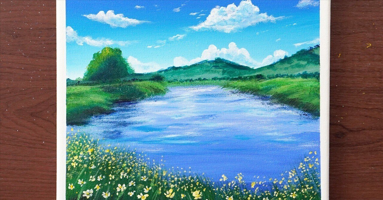 衝撃特価 アクリル絵の具で「湖畔の風景」を描いてみた｜junya_art 絵画