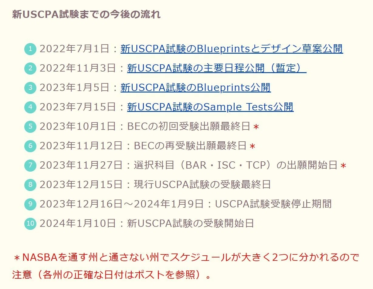2024年新USCPA試験までの流れ ・BECの初回受験の出願は10月1日ま