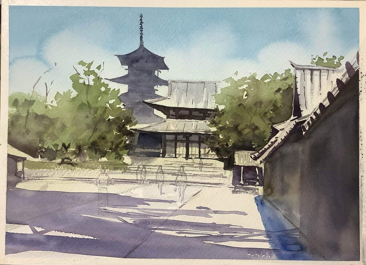 秋めいてきた午後、法隆寺と五重塔｜m_kino