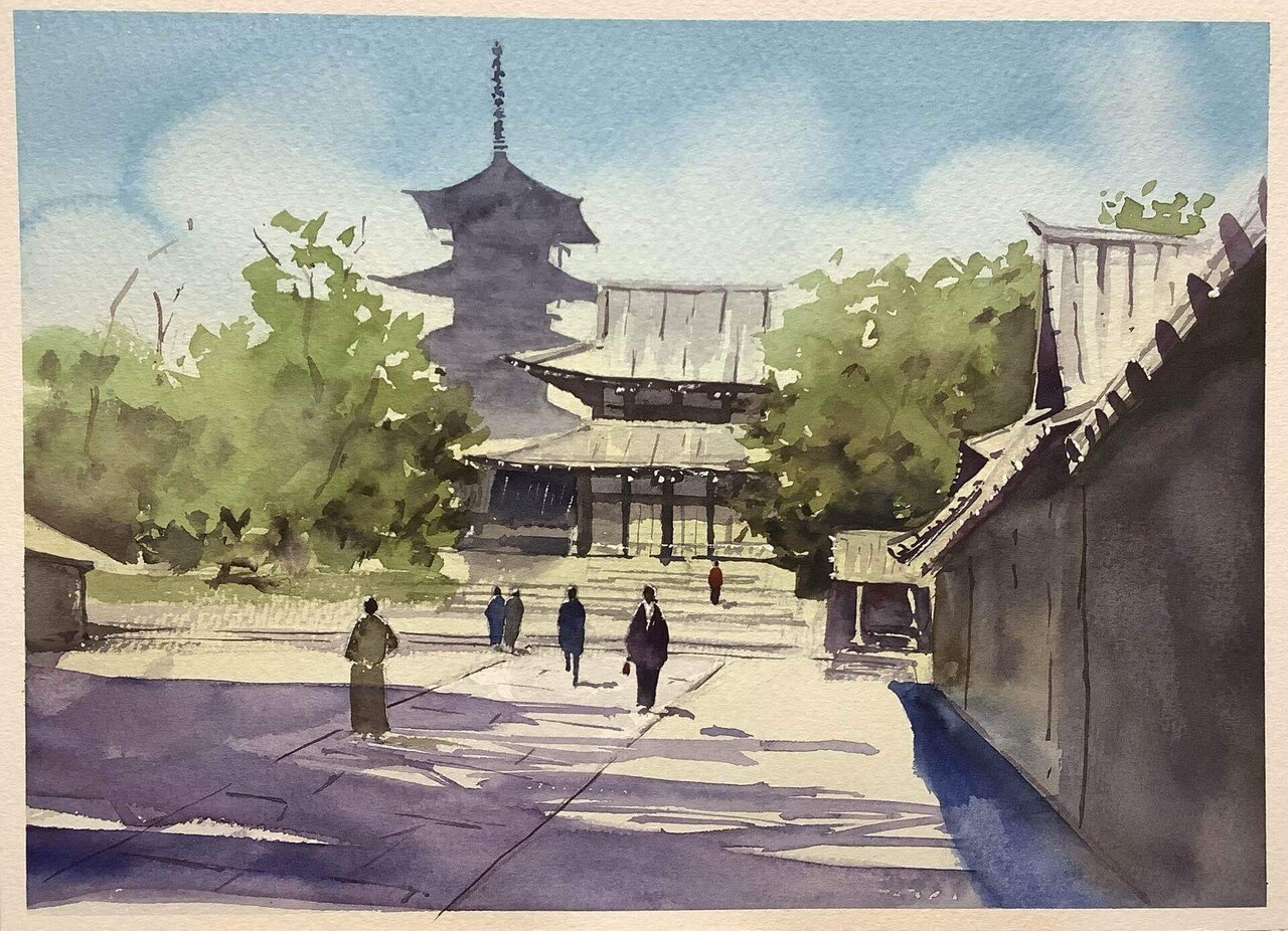 ◇s.koide 油彩画 夕焼けの法隆寺 ◇s.koide 油彩画 夕焼けの法隆寺 - メルカリ