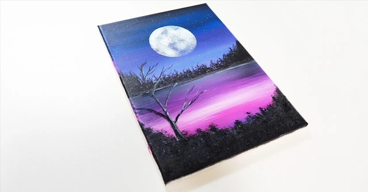 アクリル絵の具で「満月の風景」を描いてみた｜junya_art