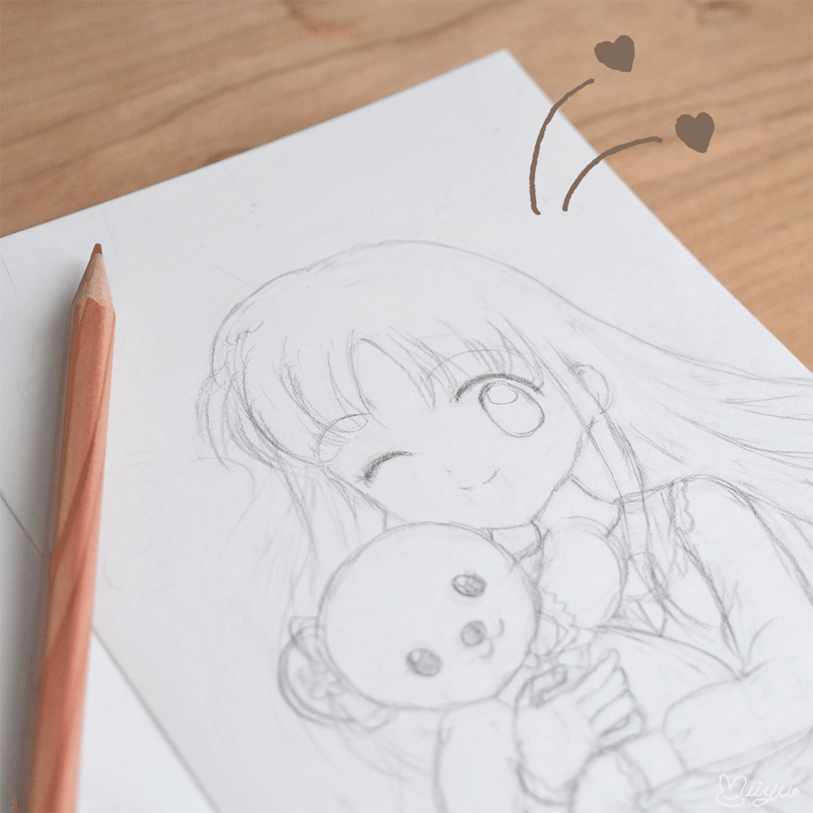 新しいイラスト描いてます♡ 下書きの途中です。 クマちゃん