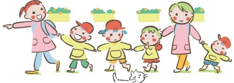 先生と一緒にお散歩する保育園または幼稚園の子どもたちのイラスト 無料 Gogon Note