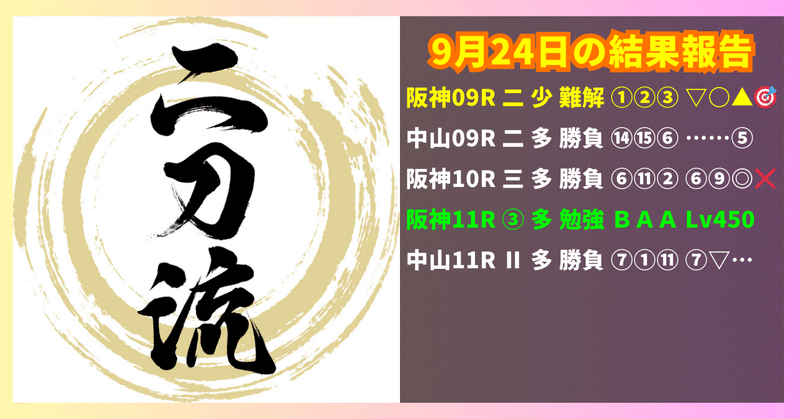 9月24日の結果分析｜阪神9R🎯/中山9R/阪神10R❌/阪神11R/中山11R/神戸新聞杯❌