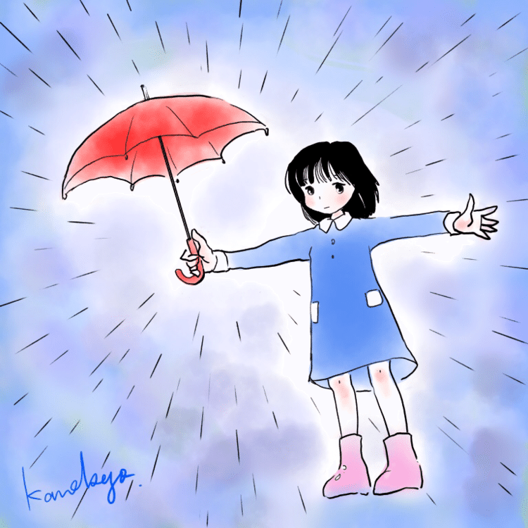 新しい傘や長靴を買うとるんるんする気分を思い出させてくれる『おじさんのかさ』というお話が好き。 #illustration #イラスト #女の子 #少女 #雨 #傘 #長靴 #ibispaint #推薦図書 #おじさんのかさ #佐野洋子