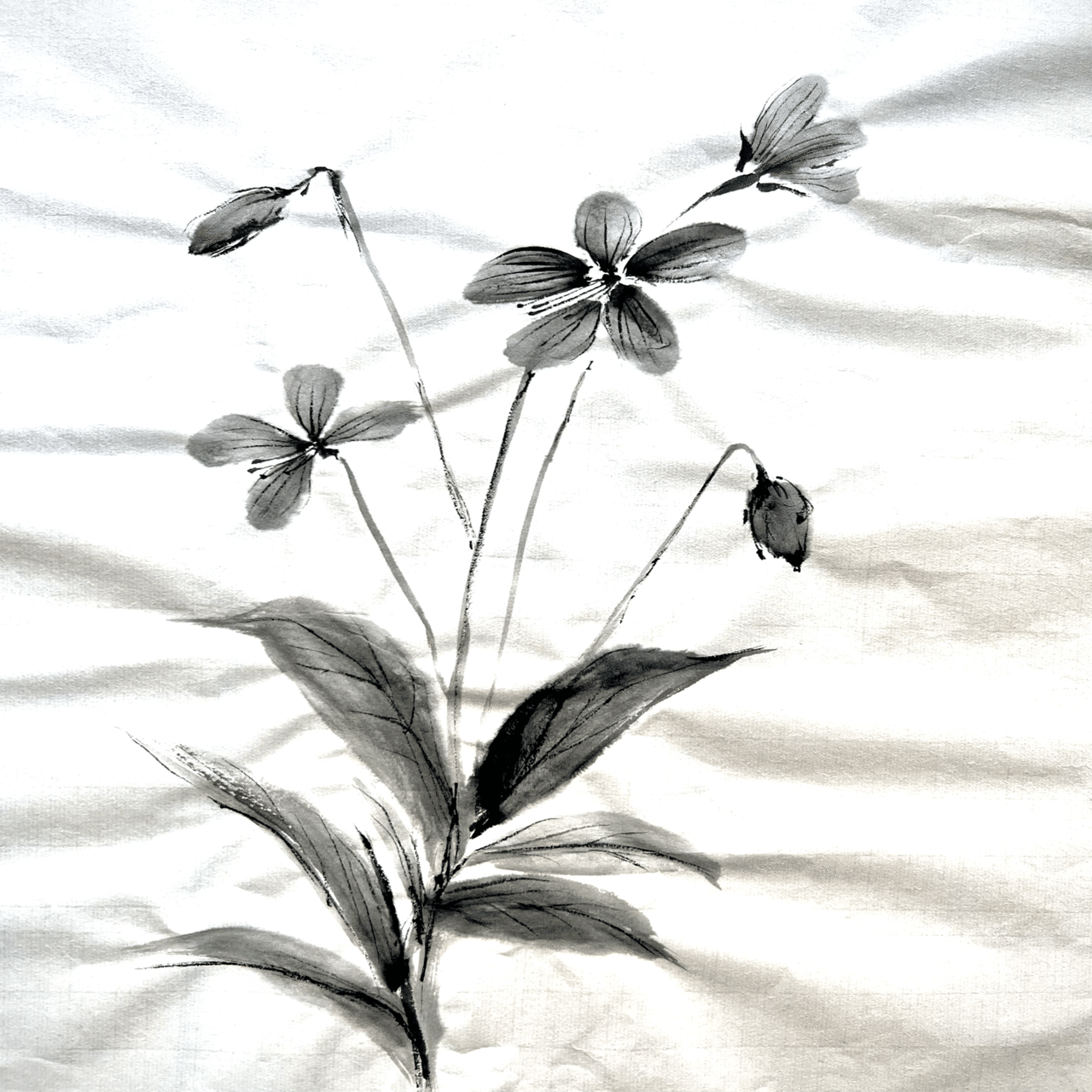 円形の水墨画 花 黒フレーム 黒の花で飾られた円形のフレームイラスト素材透過、PNGフリー画像