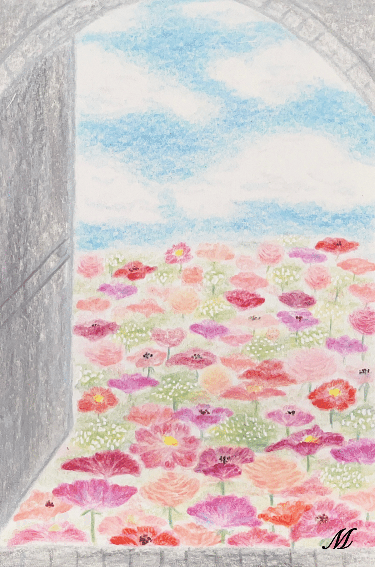 お花畑に、地球が包まれる(絵をご依頼いただきました)｜ももにゃんこ  