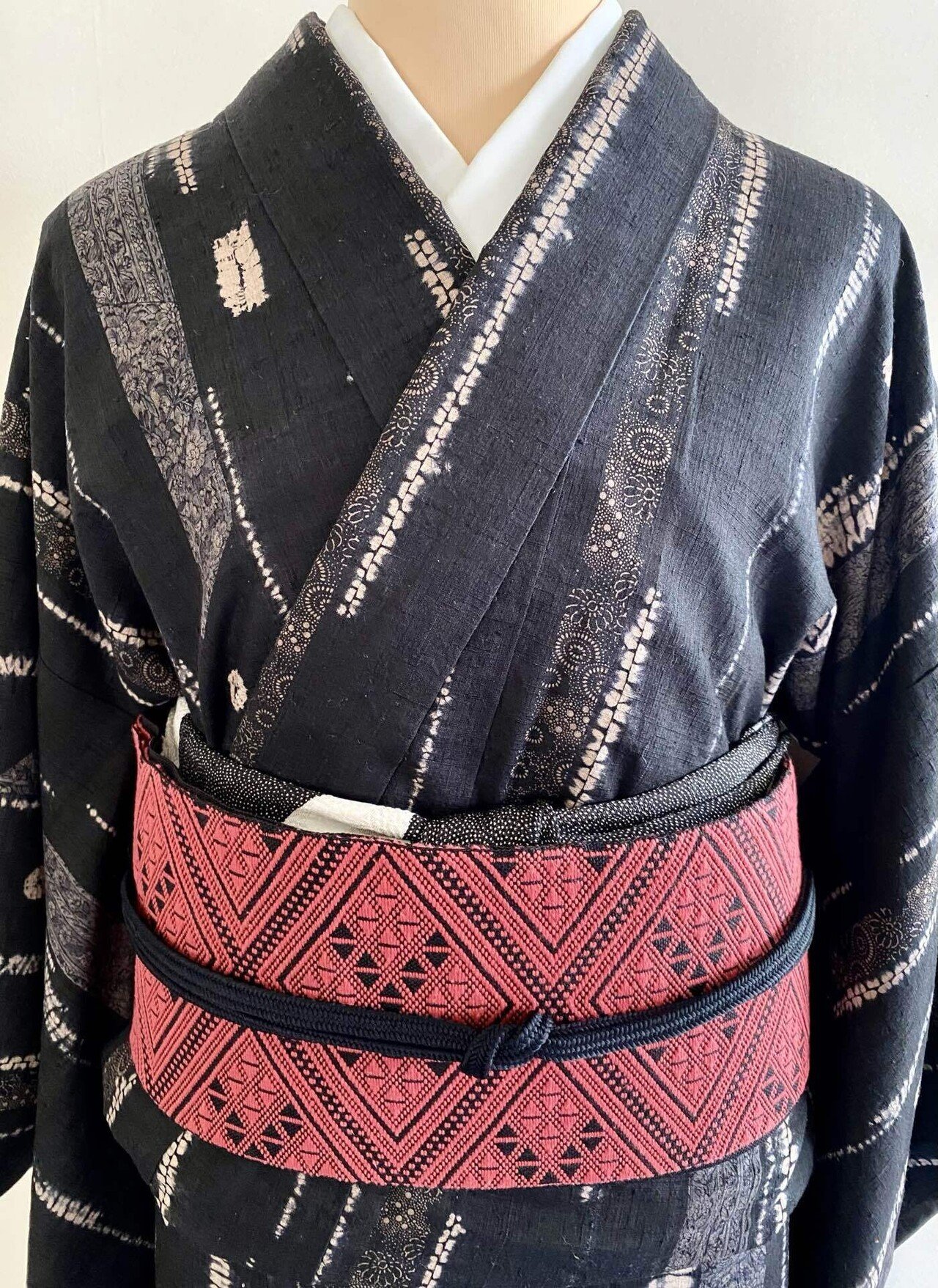 紅赤色のこぎん刺し名古屋帯|夢吉きもの 紅赤色のこぎん刺し名古屋帯|夢吉きもの