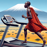 ケニアでトレッドミルを走るトレイルランナー