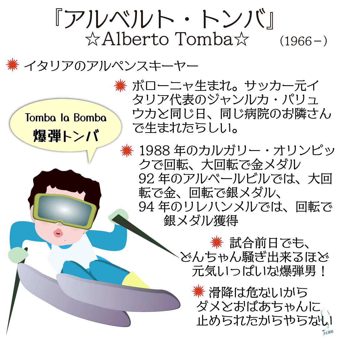 イタリアのアルペンスキーヤー『アルベルト・トンバ』のイラストと｜輝っち