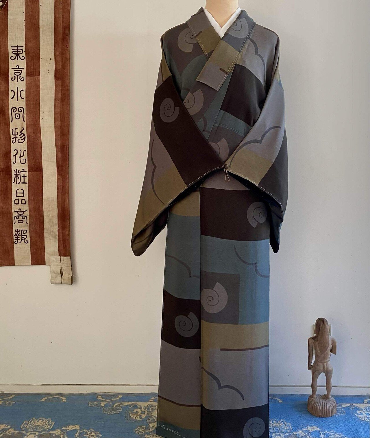 小紋 縮緬地 丸山正 マルファクトリー 粋な一条 多色 着物 A726-3 M