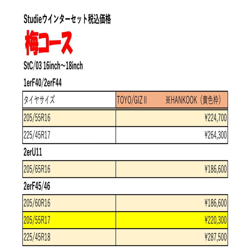 BMW用スタッドレスタイヤ＋ホイールセットを松竹梅でご用意致しました 