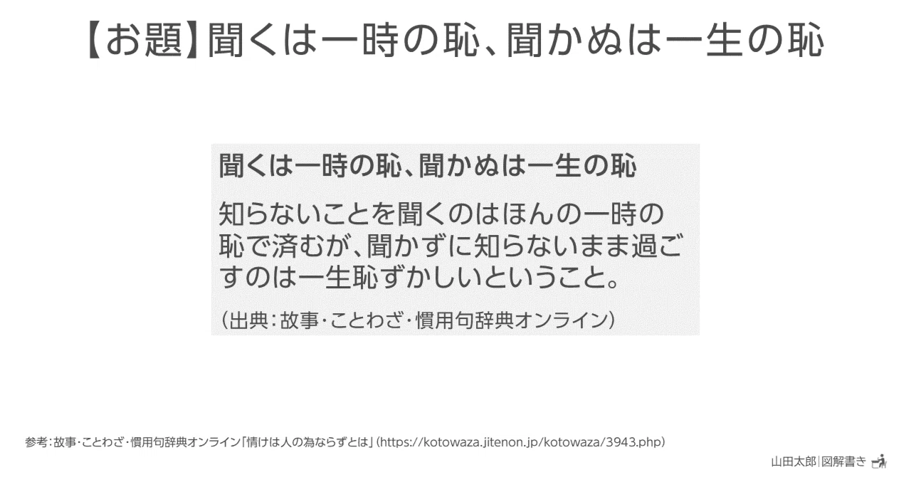 【みんこず5・図解1861~1866】聞くは一時の恥、聞かぬは一生の恥(11/5図解再追加)|山田太郎 | 図解描き / 山田スライド工房