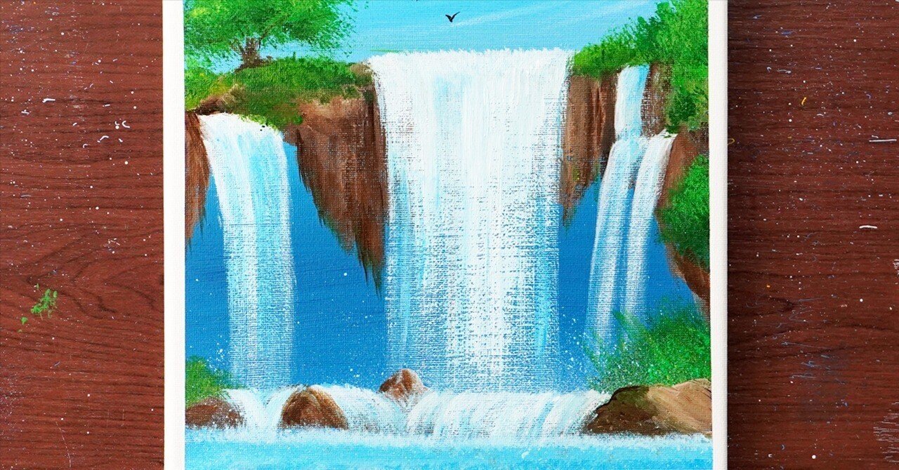 アクリル絵の具で「滝の風景」を描いてみた｜junya_art