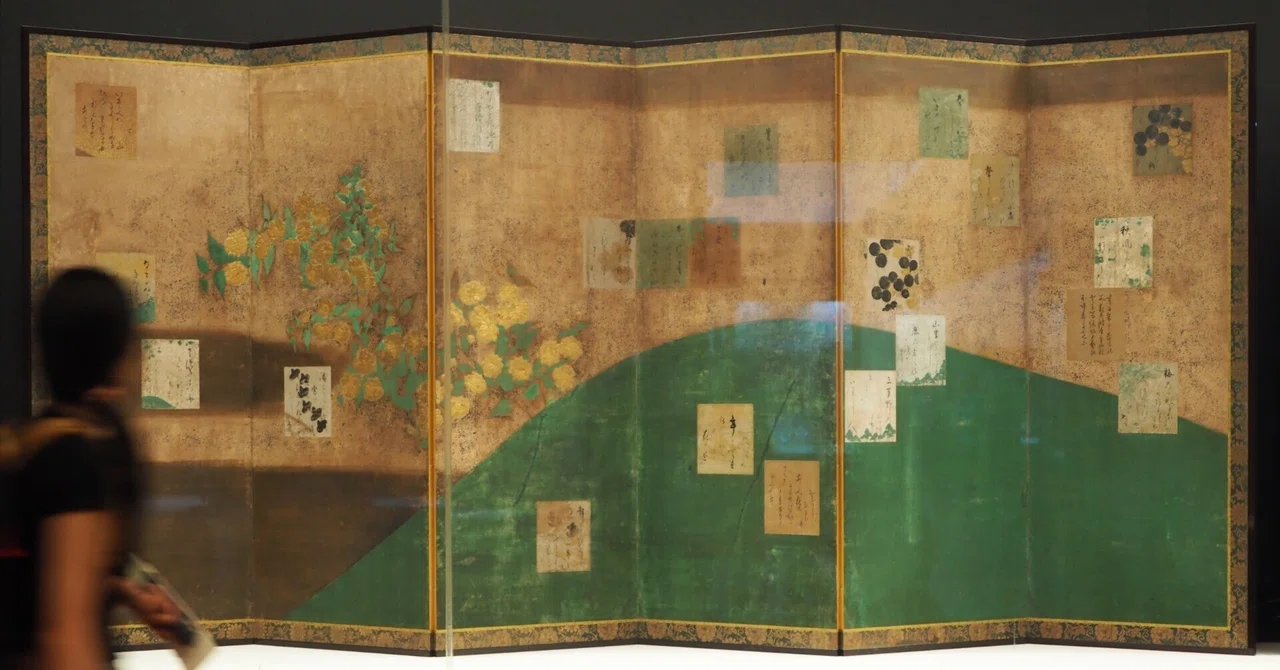 四つ折り屏風　日本画　金箔彩色　蒙古襲来図 俵屋宗達と本阿弥光悦……琳派の創始2人が合作した屏風が見られます