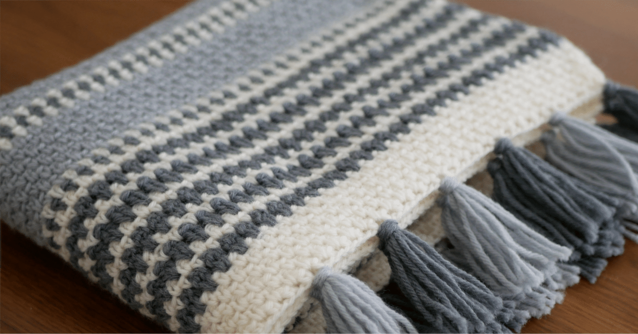 グレーの端正さに手編みのあたたかさをプラスして：膝掛け／ラグ