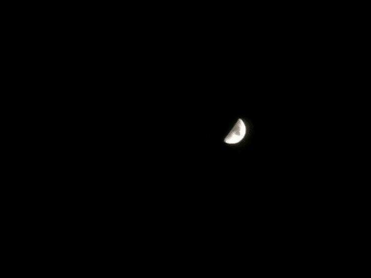 カメラで撮ってしまうと分からないが、今日の月は殊更大きいように思う。月の外輪郭部分を弧、直線部分を弦に見立て、そのように呼ぶ。10月の上弦の月。19:32撮影。今日の1枚は、私の撮影したものの中では、月面の模様がくっきり撮れたほうの1枚。
