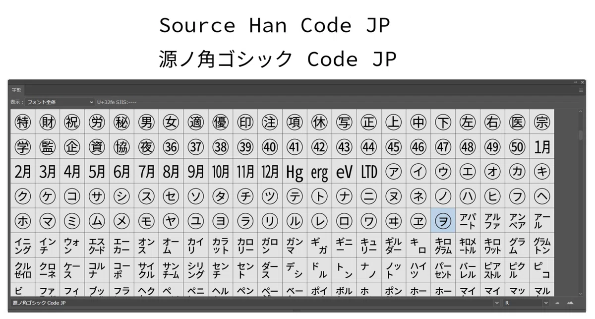 Source Han Code JP にはなく、Source Han Mono にはある令和(U+32FF)の字形｜晴栄リコ@新人2年目VTuber