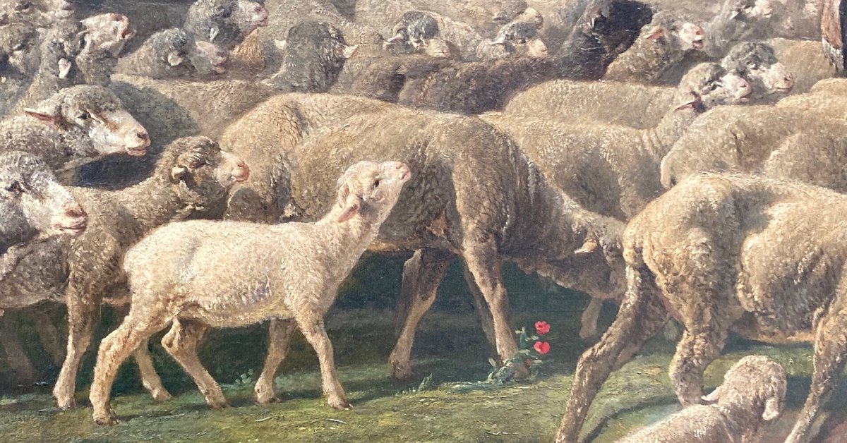 アンティーク　ヨーロッパ絵画　森の中の羊達　　油彩画肉筆　作者不明 アンティーク ヨーロッパ絵画 森の中の羊達 油彩画肉筆 作者不明