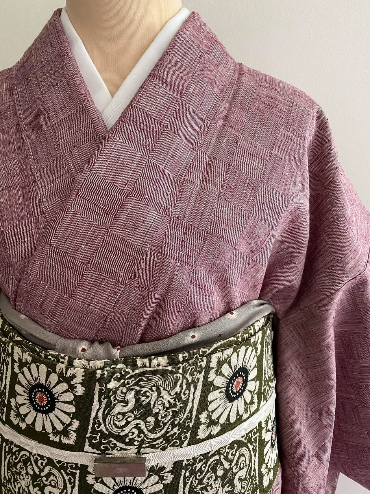 格子織本結城紬着物｜夢吉きもの