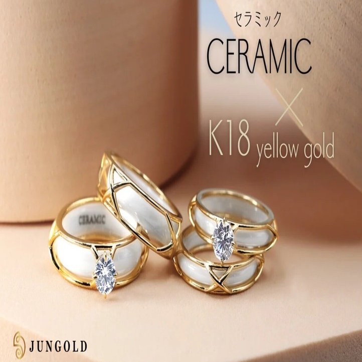 絶妙なニュアンスの白色【セラミック】と、繊細なデザインの金【K18YG