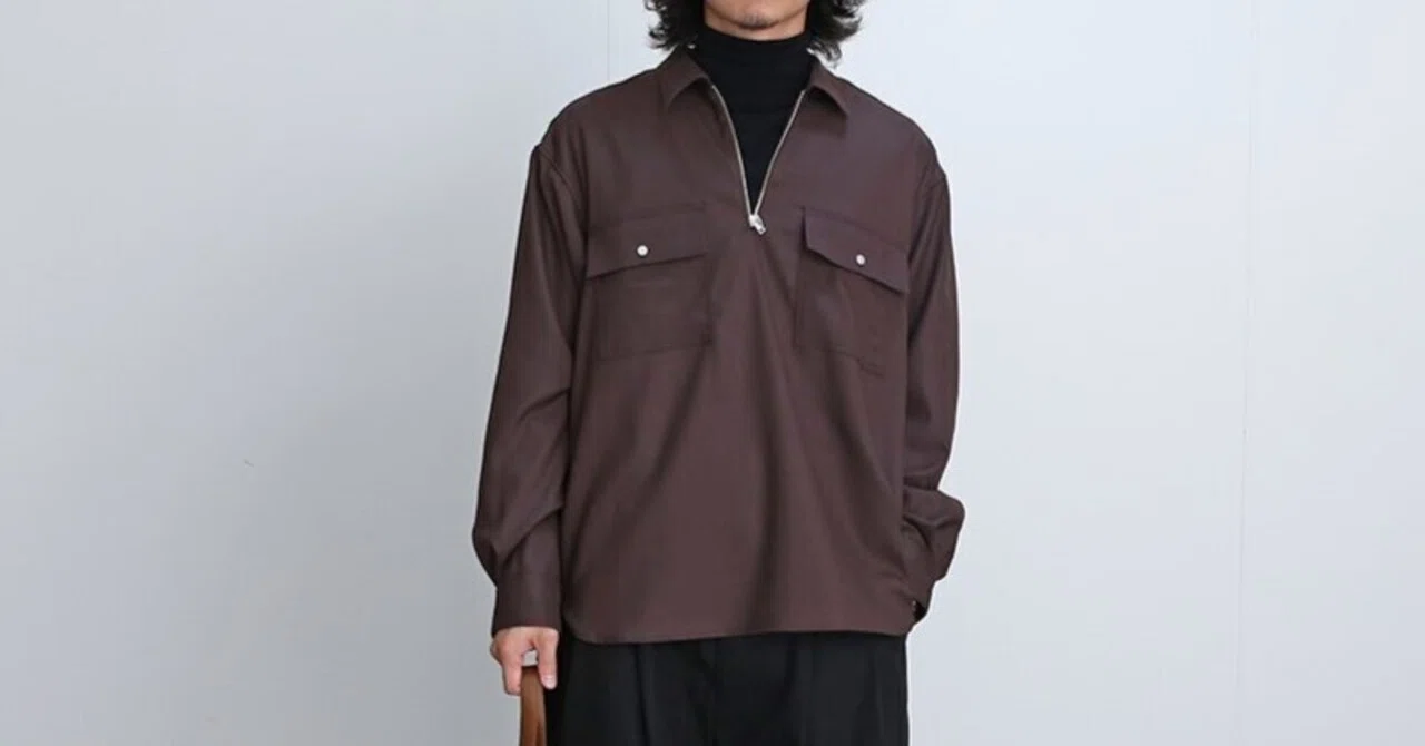 新品・未使用 ANIECA ハーフジップシャツ ブラウン シャツもやっぱりハーフジップが気分です。【UNIVERSAL PRODUCTS
