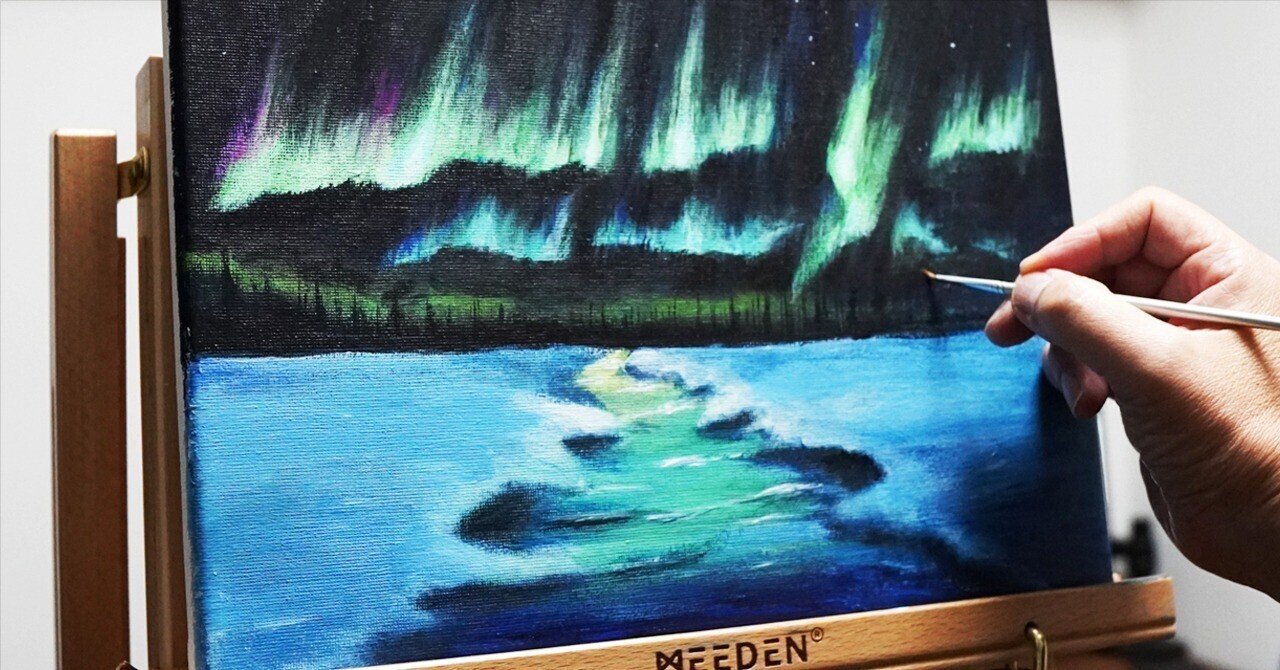 アクリル絵の具で「オーロラの風景」を描いてみた｜junya_art