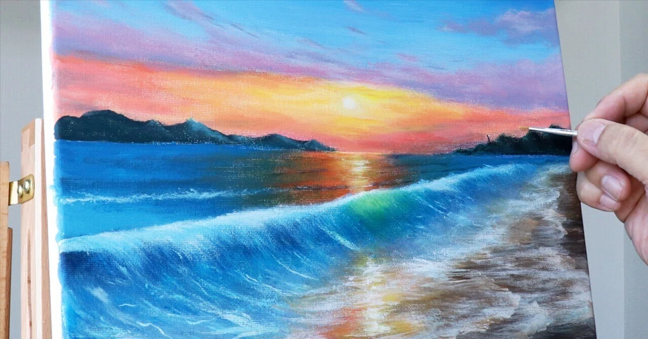 アクリル絵の具で「日の出の風景」を描いてみた｜junya_art