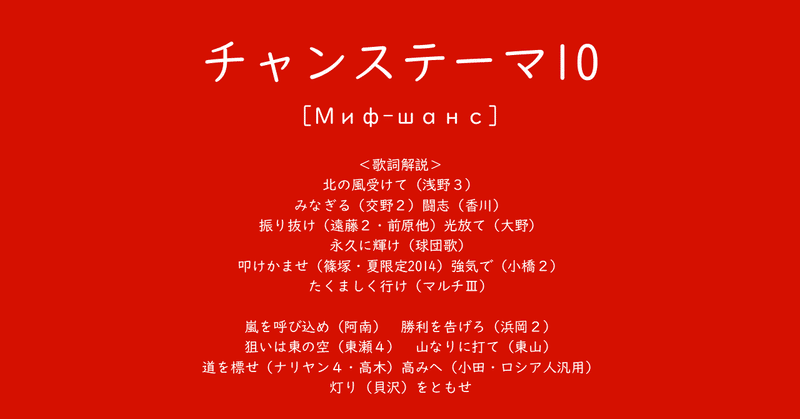 初めに 自作応援歌 19年春追加曲 Tips 生気ちまた Note