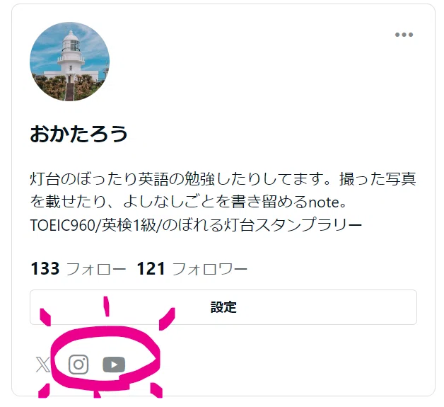 プロフィール欄に、InstagramとYouTubeのアカウントを追加しました 