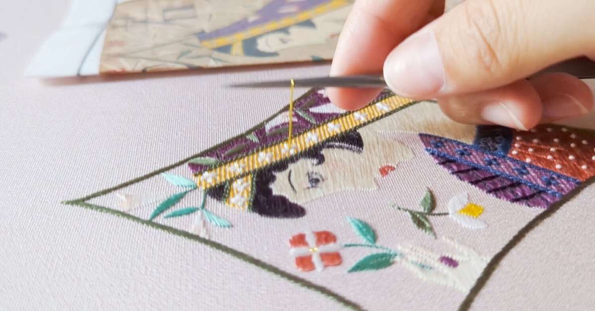 刺繍図案配布】竹久夢二の美人画を刺繍しました。｜静彩／shizsua