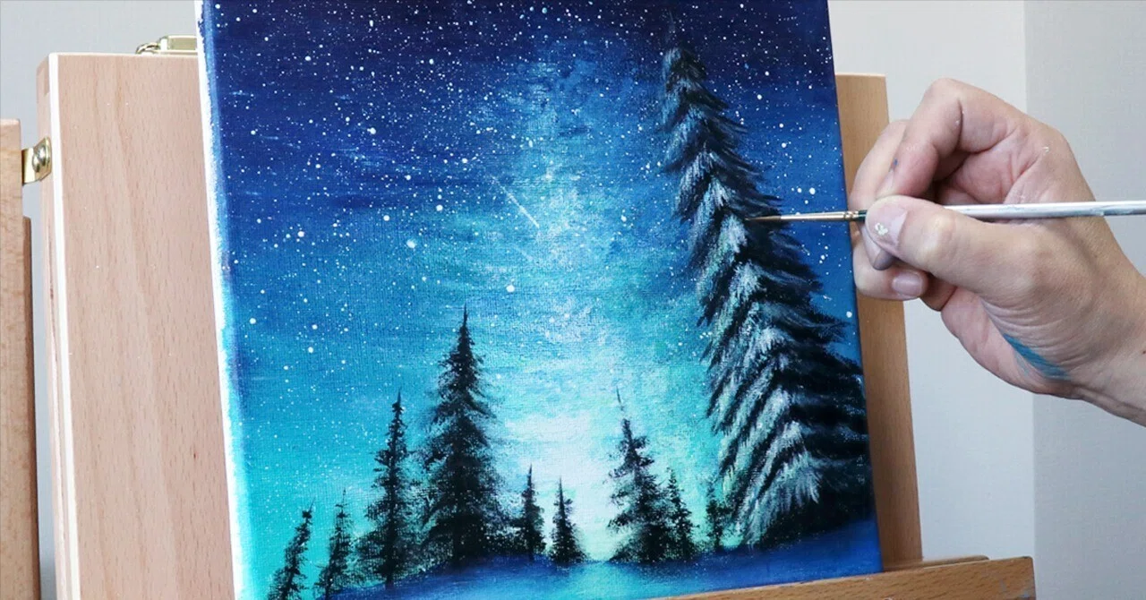 ぷ*あ様 【雪の降る夜】アクリル画 F3 風景画 絵画 油絵 原画 雪景色 冬景色 幻想的 青 絵画 F3「雪降る幻想」 | iichi