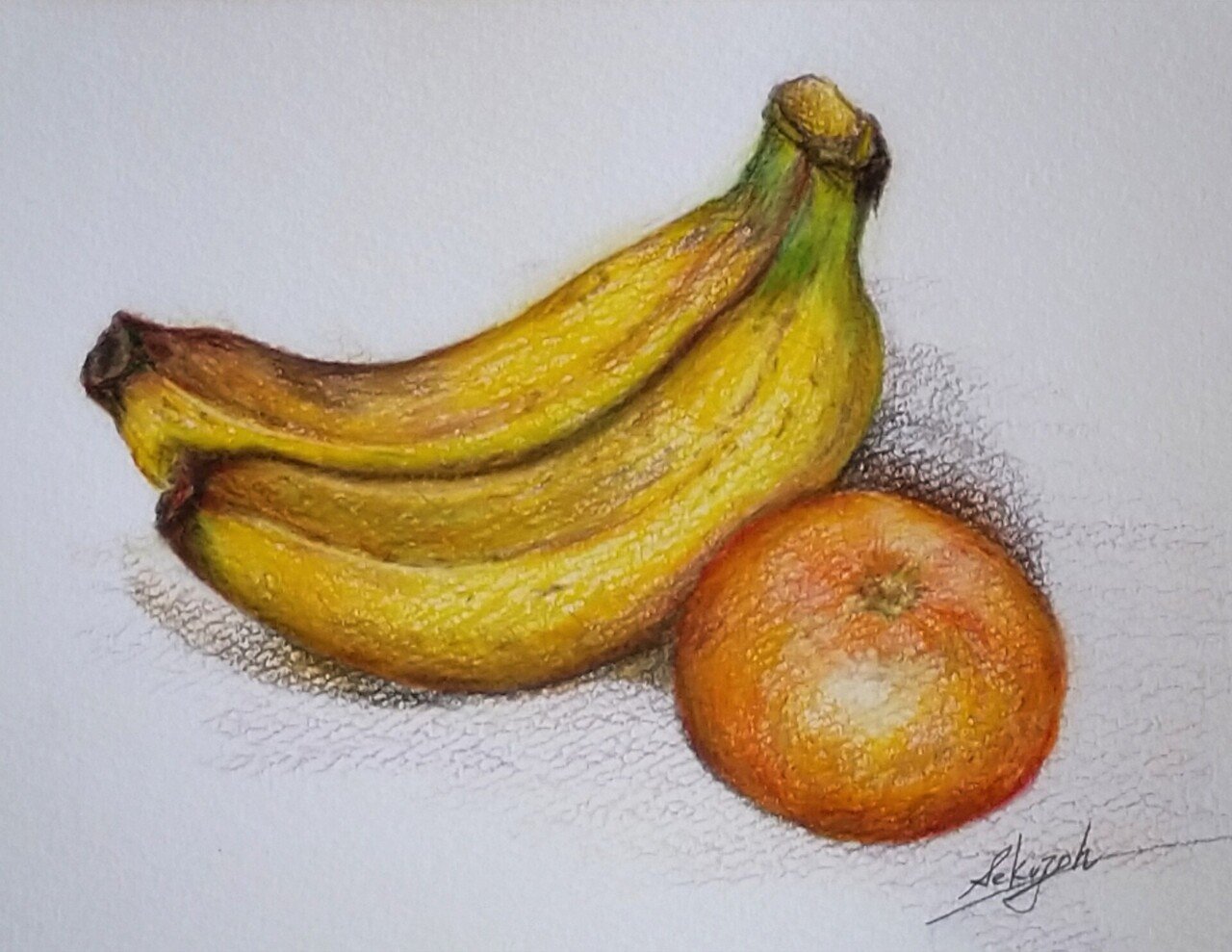 みかんとバナナ』色鉛筆画｜せきぞう、