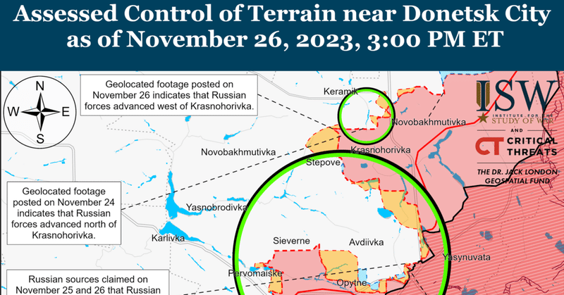【抄訳】ISW ロシアによる攻勢戦役評価 1830 ET 26.11.2023 “ウクライナ東部アウジーウカ方面の戦況”