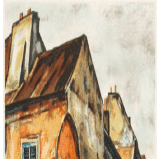 荻須高徳 リトグラフ 版画 「街角の家」 1984年 査定 買取 致します