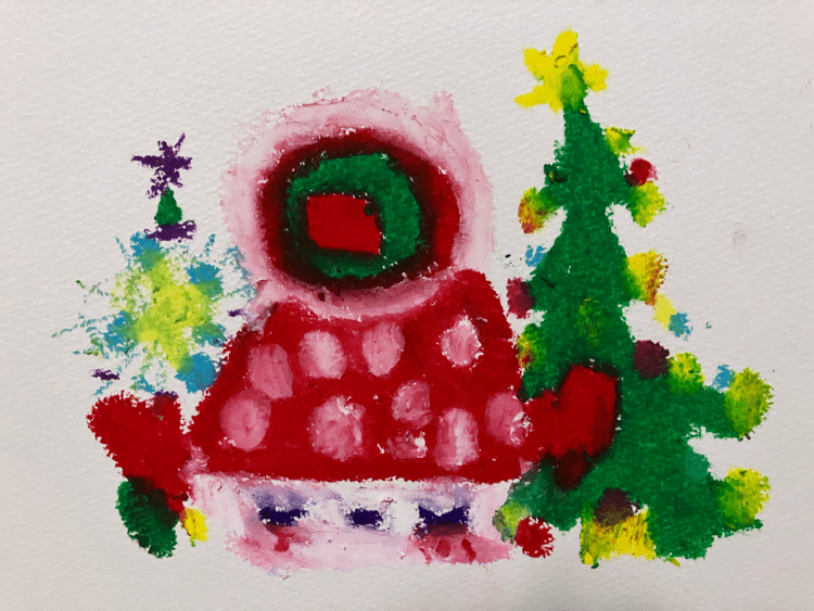 クリスマスの絵を描きたくて、クレパスで赤と緑をぐるぐる描いてたら、毛糸の帽子になって、手袋と女の子が出てきて、ツリーや雪模様も足したくなって。あっという間にクリスマスの絵になりました。今年は、サンタさんに何をお願いしようかなぁ、考え中です^ ^画題『サンタを待つ女の子。』