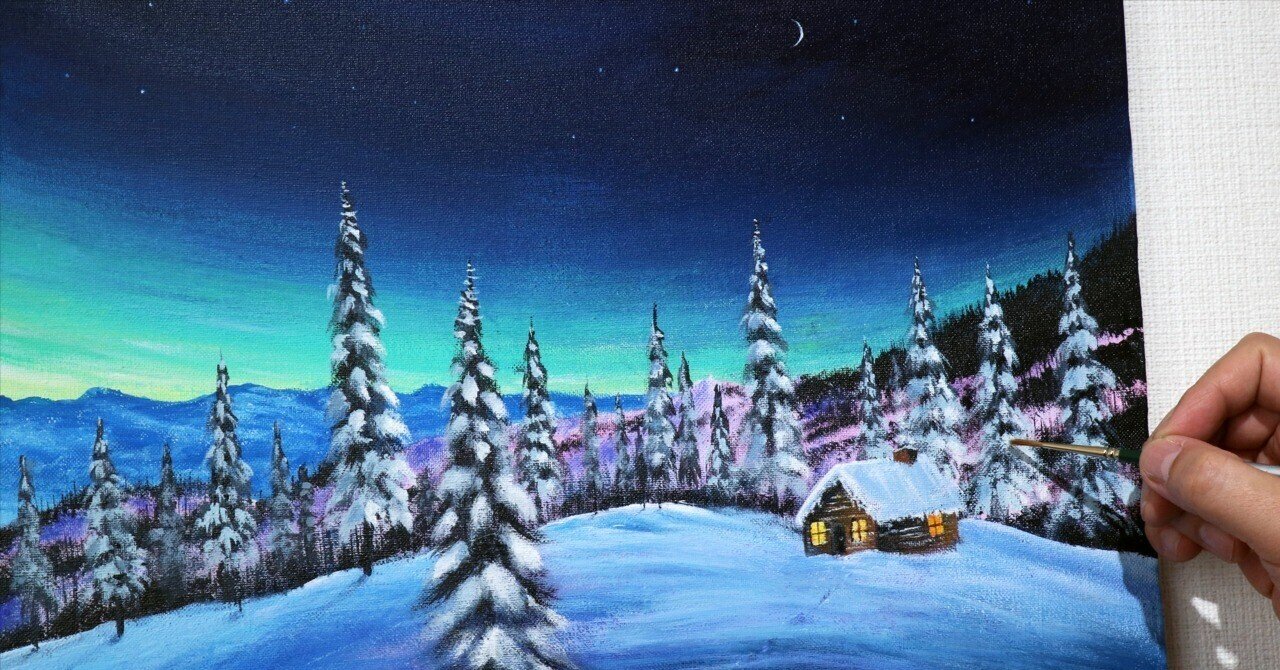 風景 アクリル画 山と湖の風景(原画、1点もの) 山、森、湖 / アクリル