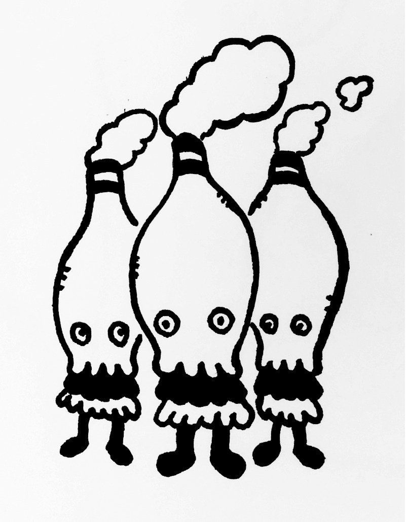 ヒダカくんの落書きです 日高くん曰く これはマヨネーズをイメージして描かれたキャラクターらしいのですが 僕にはどう見てもボーリングのピン にしか見えませんでした ムラサキ 36 5 サンロクイチゴー コミティアz06a Note