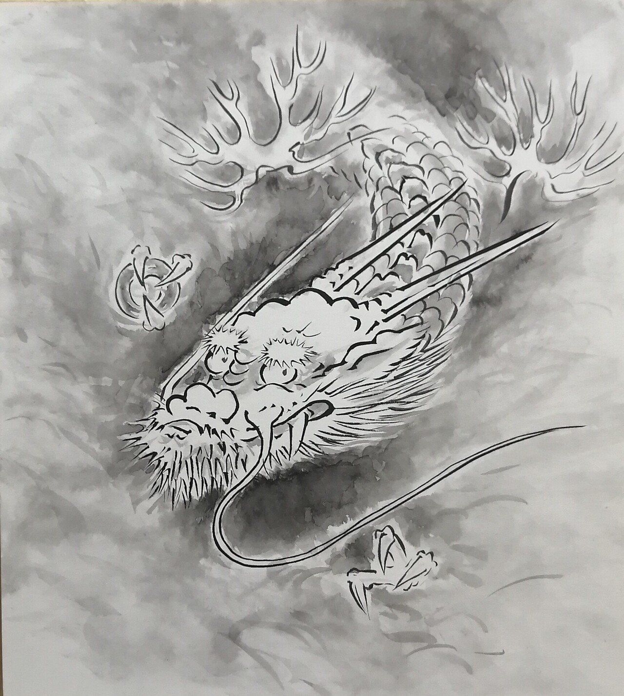水墨画 龍神様 B4サイズ 水墨画風 龍神様①