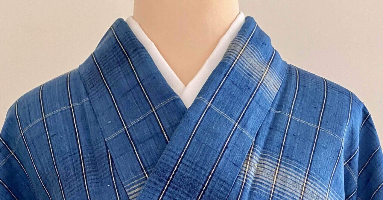 藍染格子紬着物｜夢吉きもの